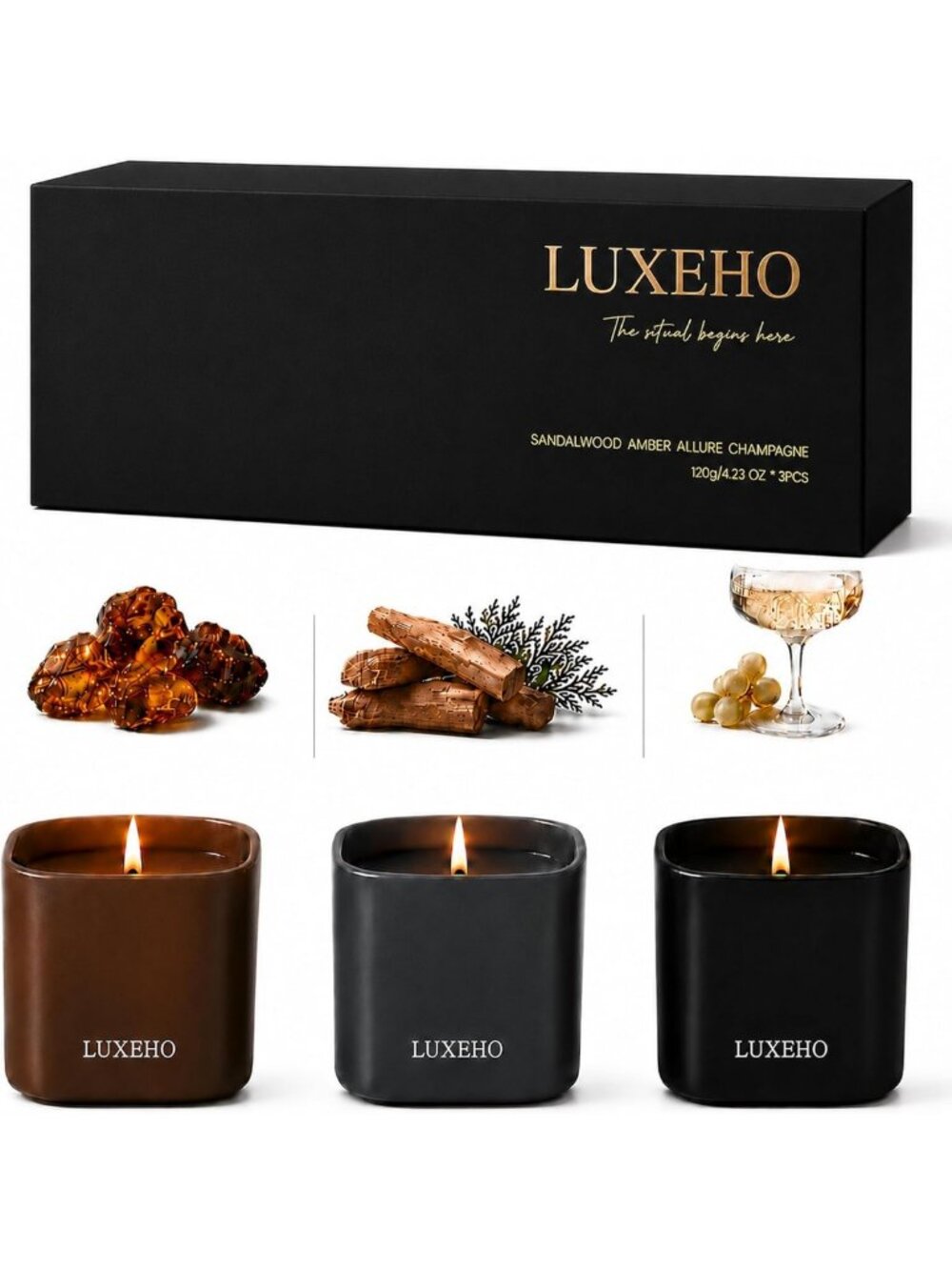 Elegant 3-Pack Luxury Scented Soy Candles | Giftable Home Decor | 75h Burn Time